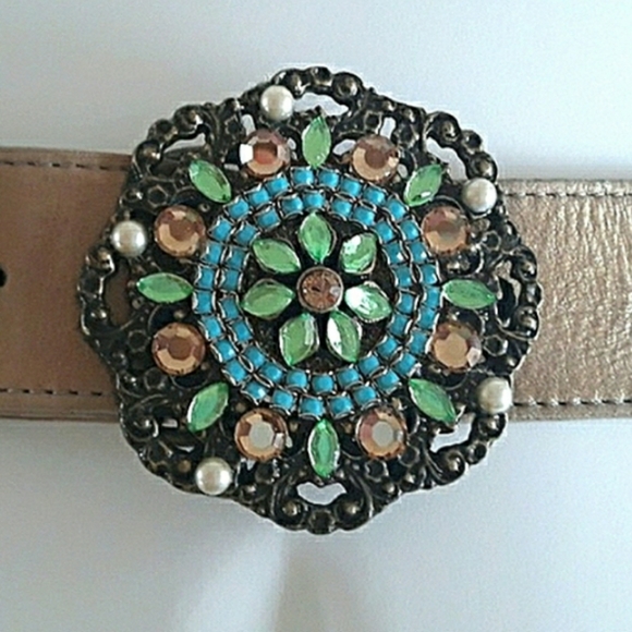 Leatherock Austrian Crystal Buckle Gold Sheen Soft Leather Belt Small 32